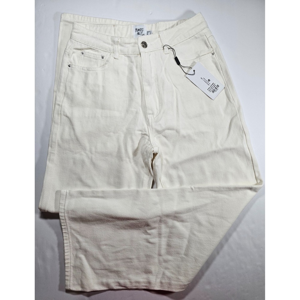NWT Princess Polly Henry Denim Jeans‎ Women's White Sz 10 Baggy/wide leg